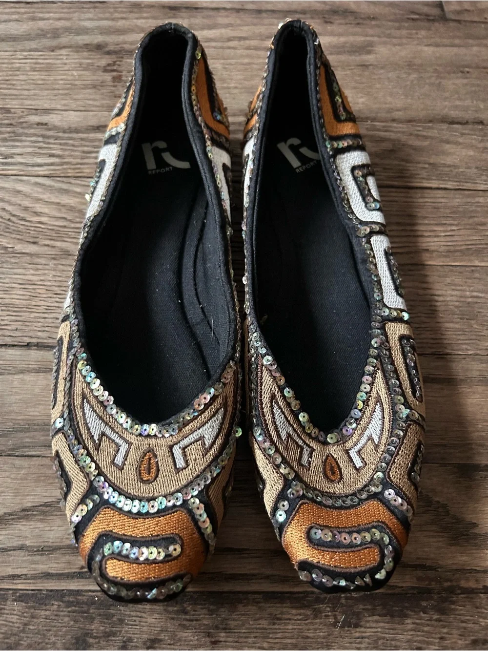 Report Embellished Women's Ballet Flats in Metallic Bronze and Black